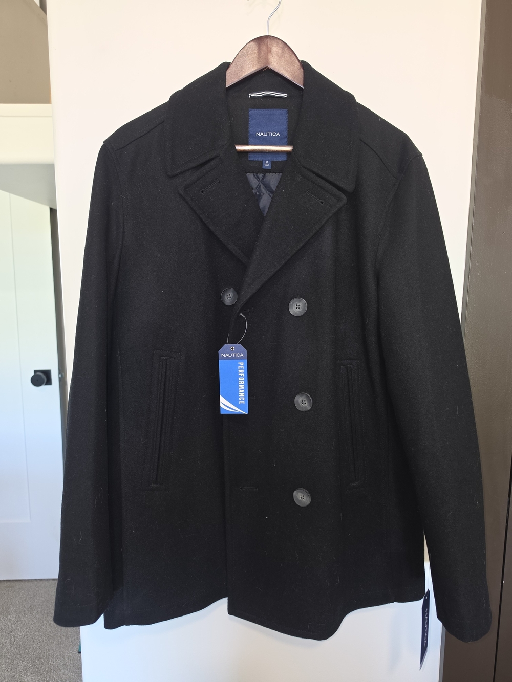 Nautica Black Double-Breasted Wool Peacoat